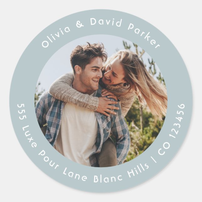 Couple Photo  Return Address Classic Round Sticker (Front)