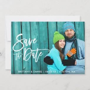 Couple Photo Save The Date Brush Script Card W