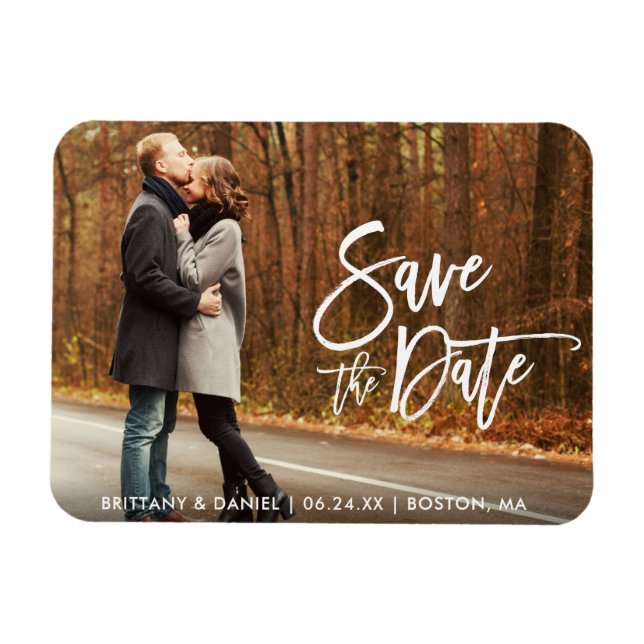 Couple Photo Save The Date Modern Brush Script Magnet (Horizontal)