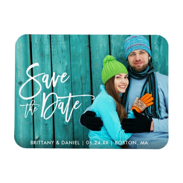 Couple Photo Save The Date Modern Brush Script W Magnet (Horizontal)