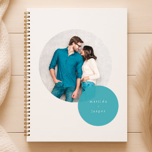 Couple Photo Teal Circle Modern Minimal White Notebook