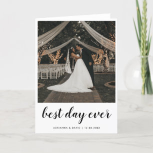 Couple Photo Wedding Best Day Ever Modern Script Thank You Card