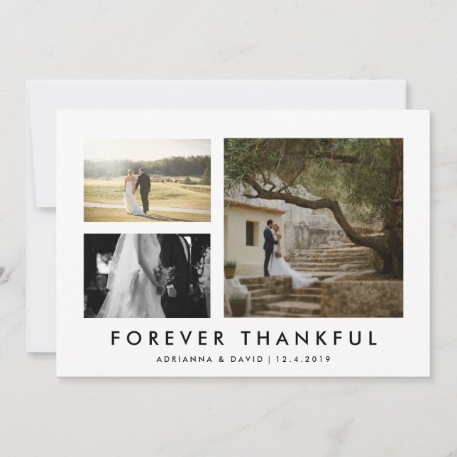 Couple Photo Wedding Forever Thankful Minmalist Thank You Card (Front)