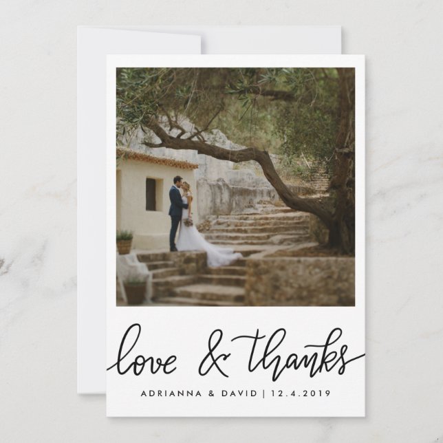 Couple Photo Wedding Love And Thanks Script Thank You Card (Front)