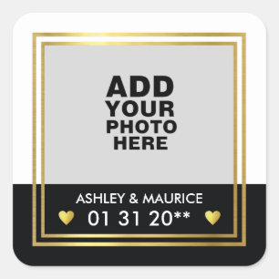 couple photo with names wedding  square sticker
