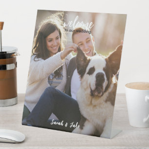 Couple Photo with Pet Fun Wedding  Pedestal Sign