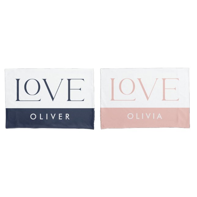 Couple pink blue serif love typography modern pillowcase (Front-Set)