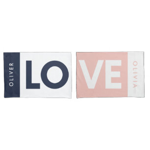 Couple pink blue serif love typography modern pillowcase