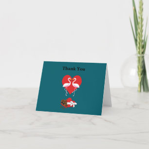 Couple Pink Flamingo and a Box of Chocolate Thank You Card