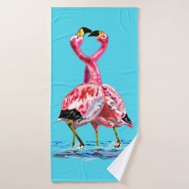 Couple Pink Flamingo Bath Towel (Bath Towel)