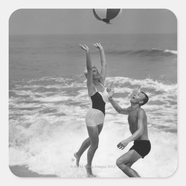 Couple Playing with a Beachball Square Sticker (Front)