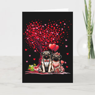 Couple Pugs Cotume Valentine's Day Tree Cute Heart Card