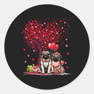 Couple Pugs Cotume Valentine's Day Tree Cute Heart Classic Round Sticker