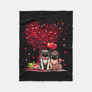 Couple Pugs Cotume Valentine's Day Tree Cute Heart Fleece Blanket