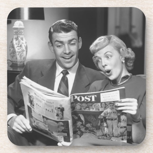 Couple Reading Magazine Coaster (Front)