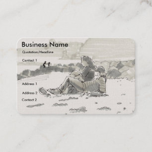 Couple Relaxing on Beach Drawing Business Cards