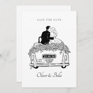 Couple ride a car wedding  invitation