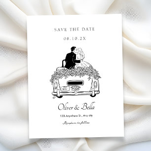 Couple ride a car wedding invitation