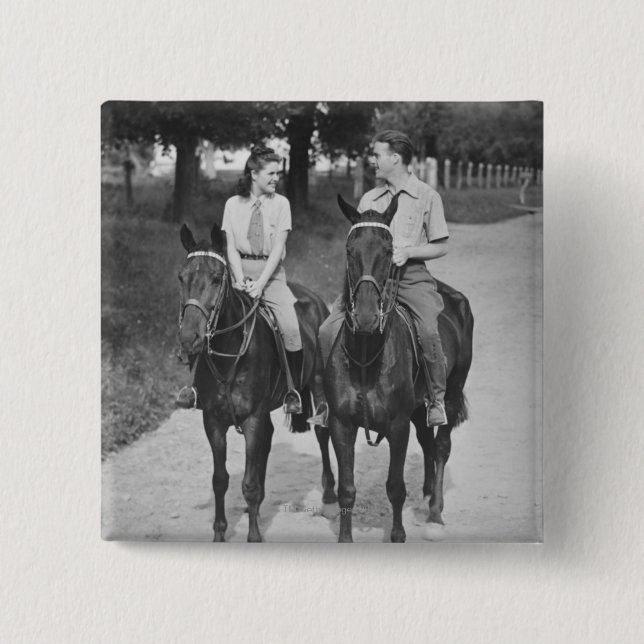 Couple Riding Horses 15 Cm Square Badge (Front)