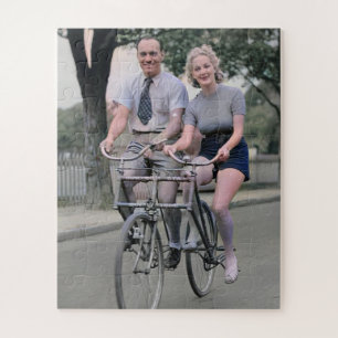 Couple Riding Malvern Star Bike 1930s Colour Redux Jigsaw Puzzle