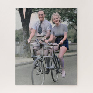 Couple Riding Malvern Star Bike 1930s Colour Redux Jigsaw Puzzle