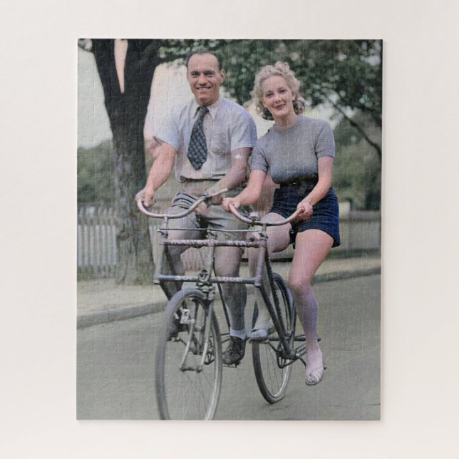 Couple Riding Malvern Star Bike 1930s Colour Redux Jigsaw Puzzle (Vertical)