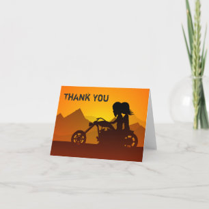 Couple Riding Motorcycle with Mountains Thank You Card