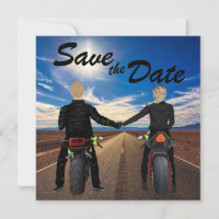 Couple Riding Motorcycles on Sunny Highway Wedding