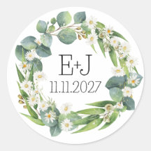 Couple’s initials sticker botanical daisy wedding