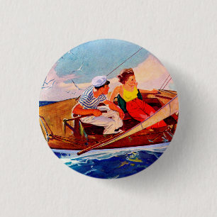 Couple Sailing by R.J. Cavaliere 3 Cm Round Badge
