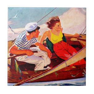 Couple Sailing by R.J. Cavaliere Ceramic Tile
