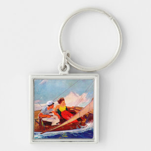 Couple Sailing by R.J. Cavaliere Key Ring