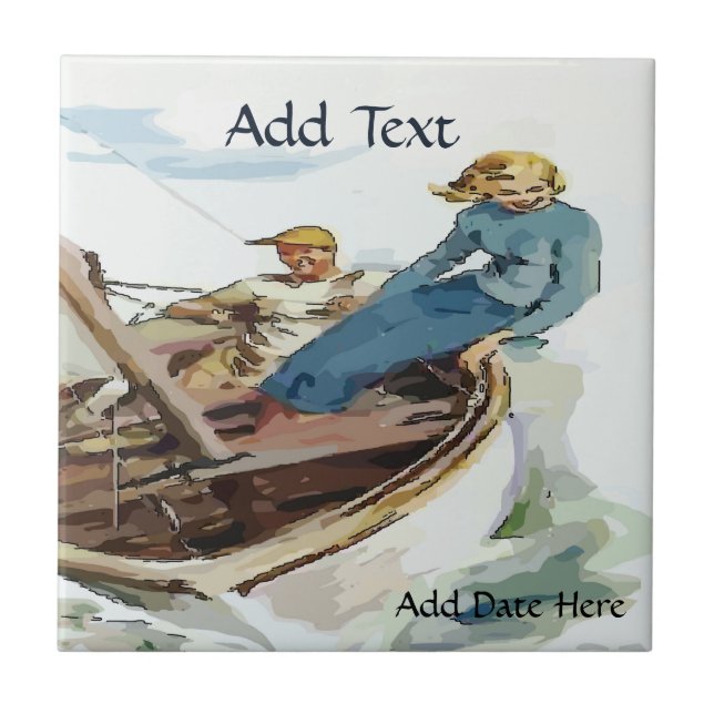Couple Sailing  Tile, Dutch Look, Personalise Tile (Front)
