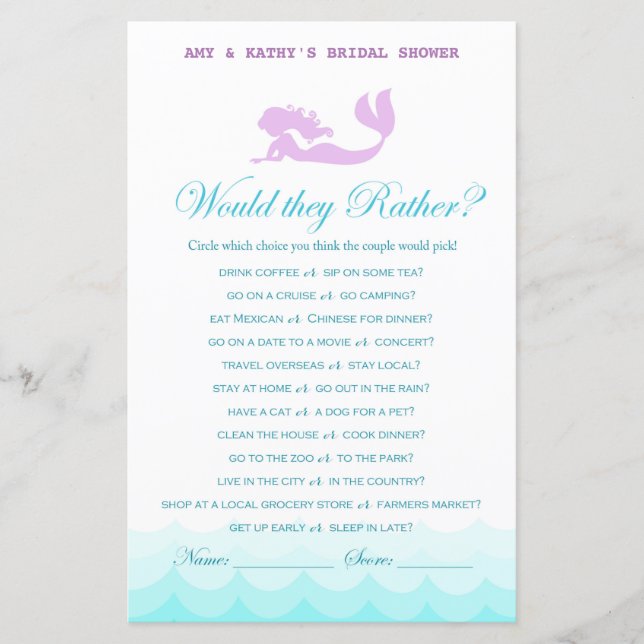 Couple, Same Gender, Mermaid Bridal Shower Game (Front)