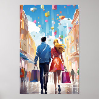 Couple Shopping Together Wall Posters