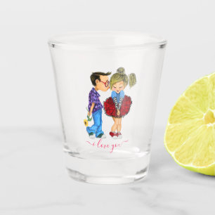 Couple Shot Glass with Text - I Love You