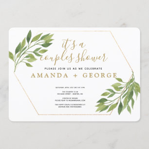 Couple shower elegant greenery and gold party invitation
