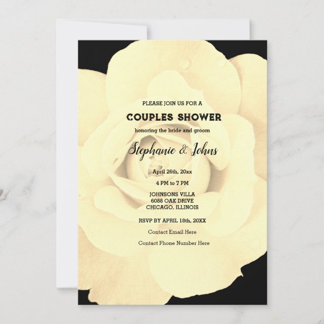 Couple Shower Ivory Black Floral Rose Wedding Invitation (Front)