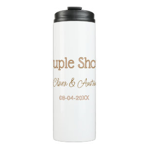 couple shower name date brown pink pastel wedding thermal tumbler
