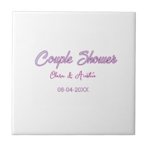couple shower name date grey trendy simple pink ceramic tile