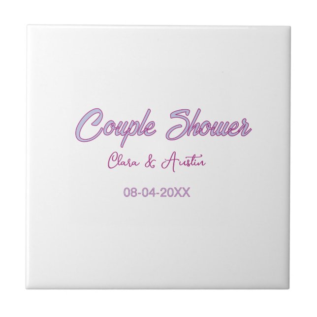 couple shower name date grey trendy simple pink ceramic tile (Front)