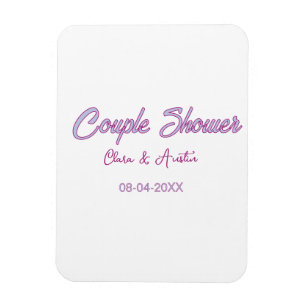 couple shower name date grey trendy simple pink magnet