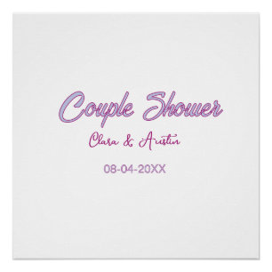 couple shower name date grey trendy simple pink poster
