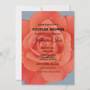 Couple Shower Orange Floral Dusty Blue Wedding Invitation