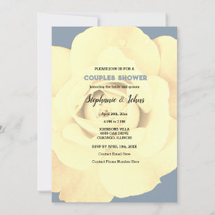 Couple Shower Rose Floral Dusty Blue Wedding Invitation