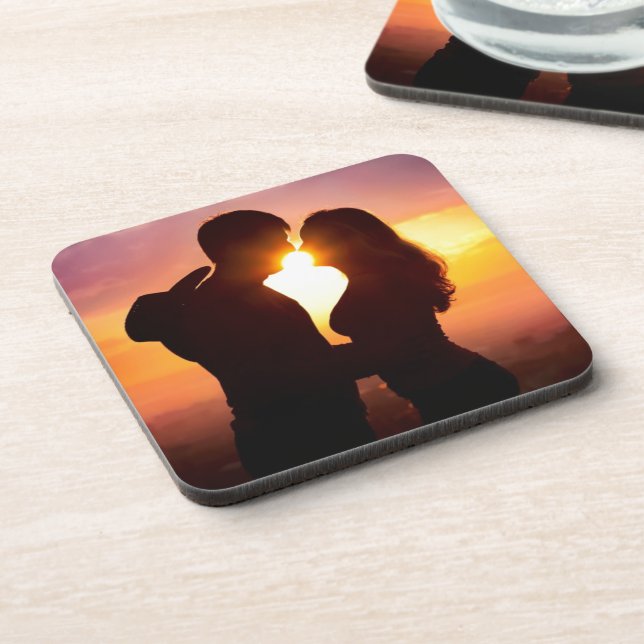 Couple Silhouette At Sunset Coaster (Left Side)