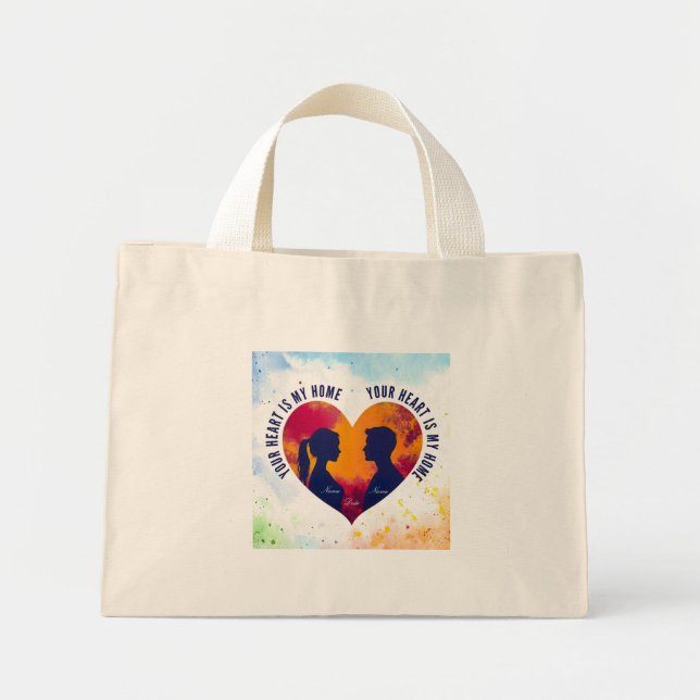 Couple Silhouette Heart "Your Heart Is My Heart" Mini Tote Bag (Front)