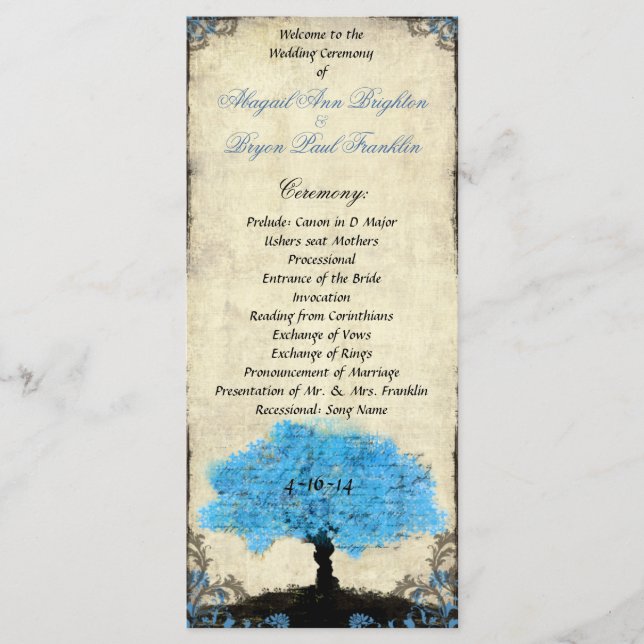 Couple Silhouette Tree Vintage Wedding Program (Front)