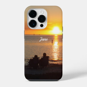 Couple Sit On Beach At Sunset Cell Phone Case