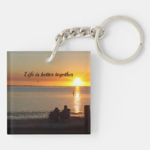 Couple Sit On Beach At Sunset Keychain